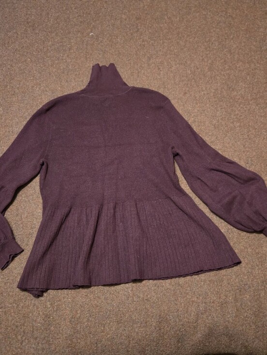 Elle Sweaters - Turtleneck Sweater With Pelum Waist Berry Purple Size XL